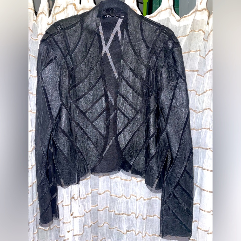 CQ by CQ Black Jacket Faux Leather w Sheer Sz L
